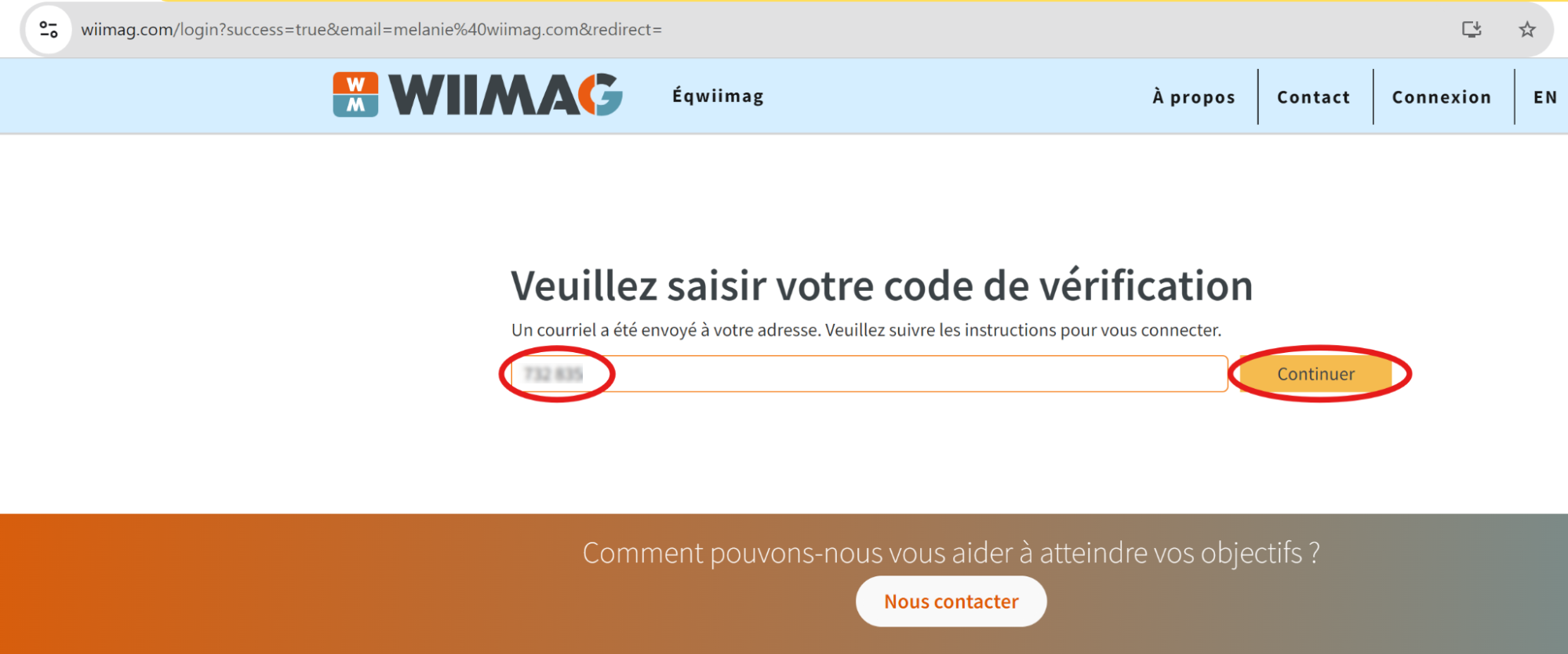 Coller le code de vérification.