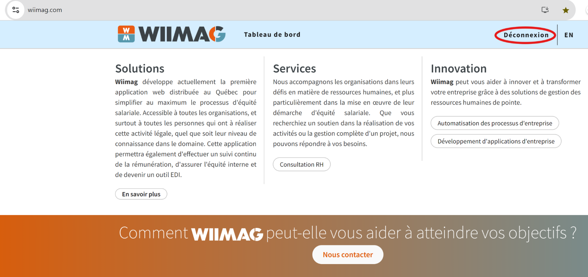 Déconnexion depuis le site internet.