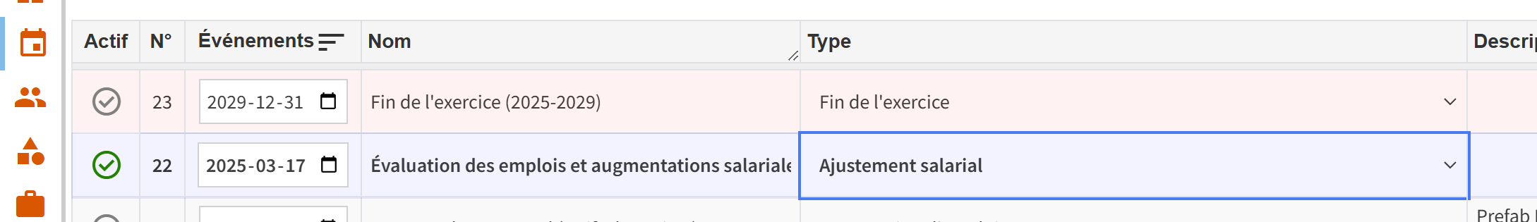 Créer un nouvel événement d'ajustement salarial.